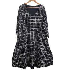 Svaha Katherine Dewey Decimal Dress 5X Cotton Fit Flare Pocket Nerdy Chic Print